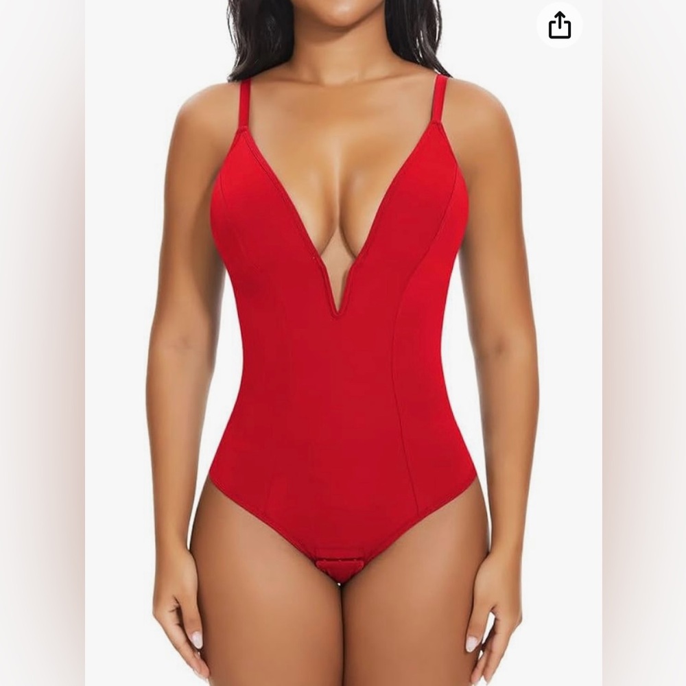SHAPERIN Deep V Neck Bodysuit Double Lined Plunge Tummy Control Shapewear